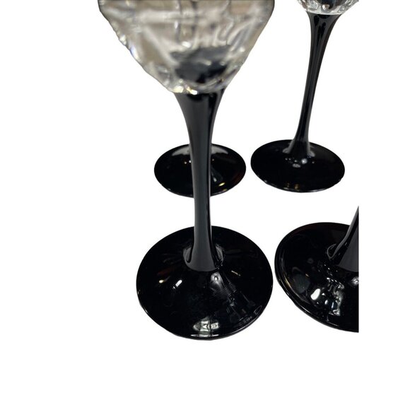 Vtg 4 Luminarc Octime Octagon Wine Champagne Flutes Glass Black Stem France Made - Picture 7 of 9
